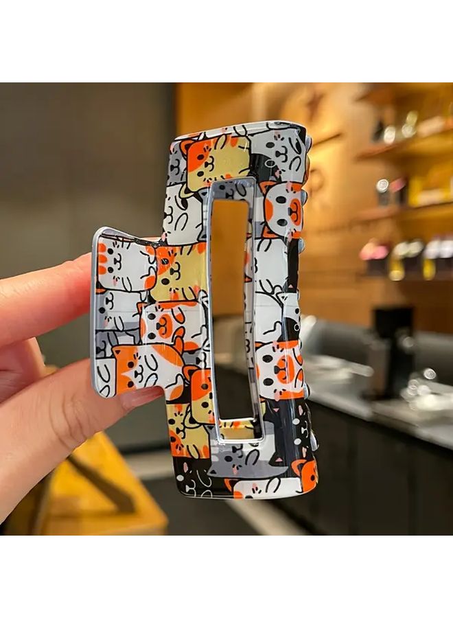 Large Rectangular Cat Hair Claw Clip Retro Cartoon Design Hollow Out Patterns Strong Grip Accessories For Women Color A - Image 3